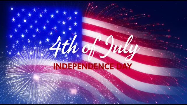 Animated American Flag Made of Fireworks and Stars in a Dark Night Sky with Text '4th of July'