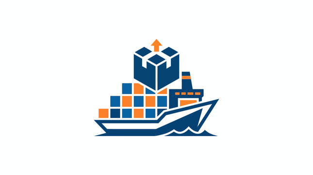 Shipping warehouse emblem with stacked cargo containers and an arrow indicating upward movement
