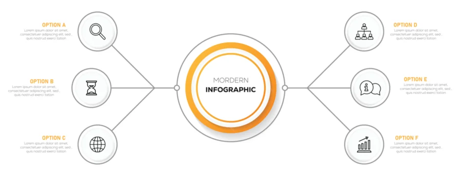 Abstract elements of graph infographic template. Mordern Infographic chart 6 step. Vector Illustration
