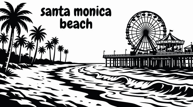 santa monica beach american coastline ocean travel destination tourism scenic landscape tropical waterfront paradise wide sandy coast ocean horizon