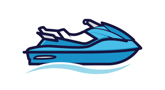 Blue Jet Ski Illustration on Water Waves, Watercraft Recreation