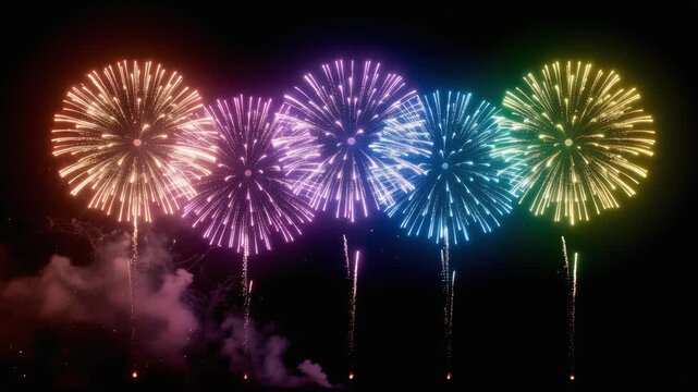 七色の打ち上げ花火バーストの激アツループ動画
