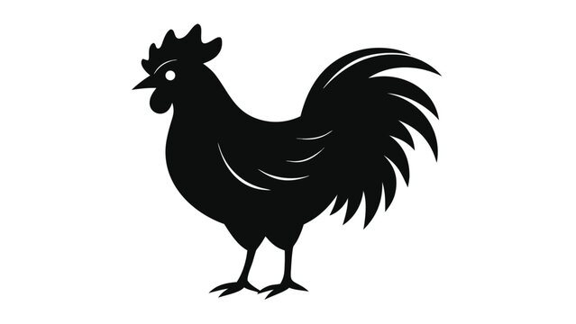 Black rooster silhouette standing against a white background with clean lines for graphic design applications
