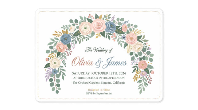 Floral Wedding Invitation Arch Design - Olivia & James