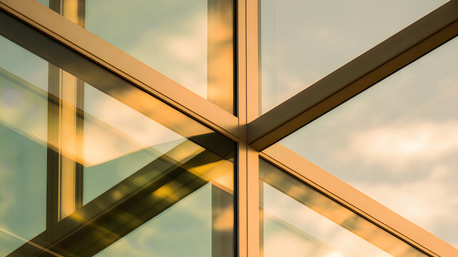 A minimalist architectural photograph capturing a modern window with a cloudy sky reflection