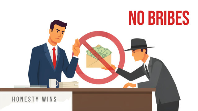 Businessman refusing bribe with crossed arms and no sign Vector
