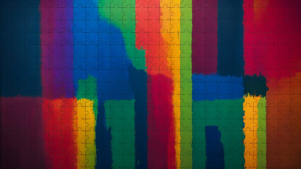 Fototapeta premium Abstract colorful canvas painting with symmetrical color blocks and fine grid lines, featuring vibrant expressionist paint strokes, designed as a modern fine art composition for gallery exhibition ban