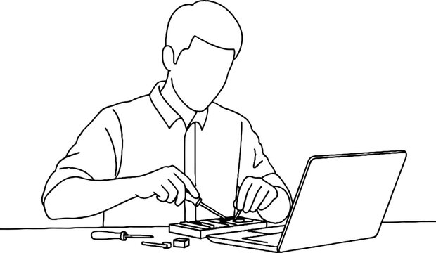 Technician repairing laptop keyboard with precision tools.
