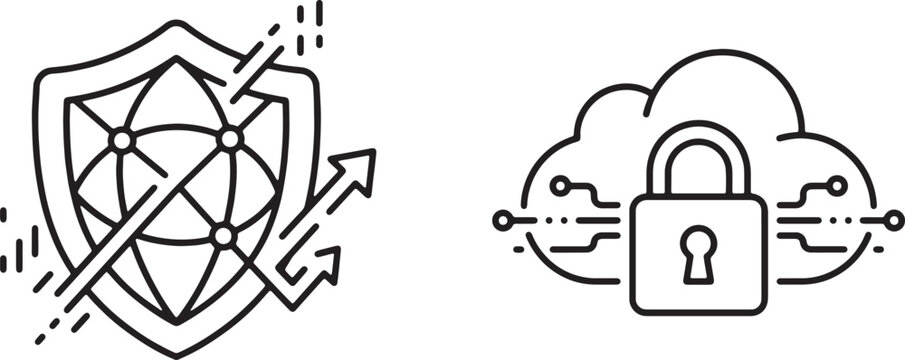 Art & Illustration, Cyber security shield protection and cloud database padlock data safety