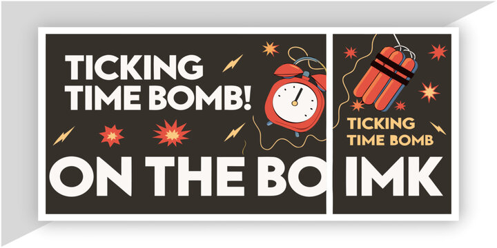 Ticking Time Bomb Typography Poster with Alarm Clock and Dynamite Illustration