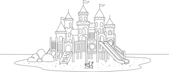 Naklejka premium Intricate line art of a fairytale castle a detailed architectural illustration