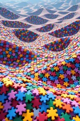Obraz premium Vibrant puzzle pieces form flowing, undulating waves