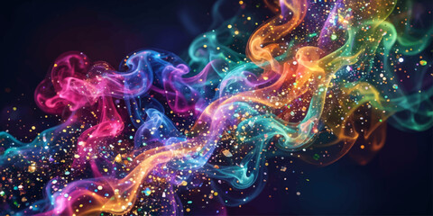 Fototapeta premium Abstract colorful glowing space background with bubbles, light fractal waves, futuristic purple and blue swirl energy, abstract motion