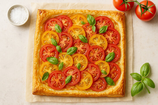 Puff Pastry Tomato Tart stock photo 