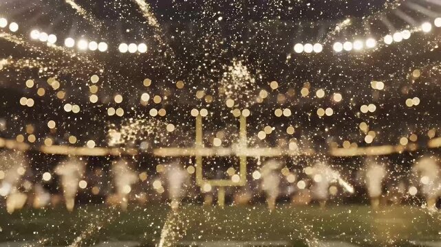 Blurry fireworks display in stadium.