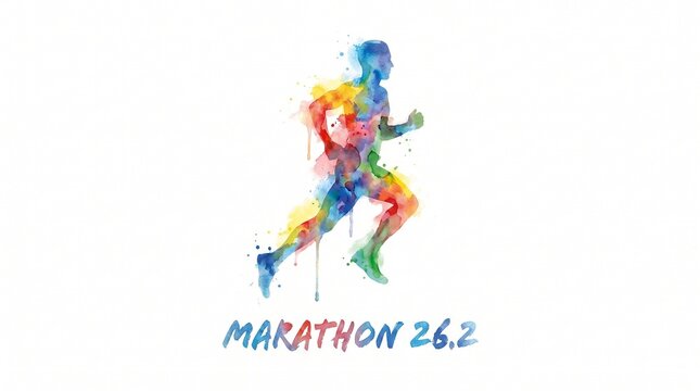 Watercolor Marathon Runner Silhouette with Colorful Paint Splashes