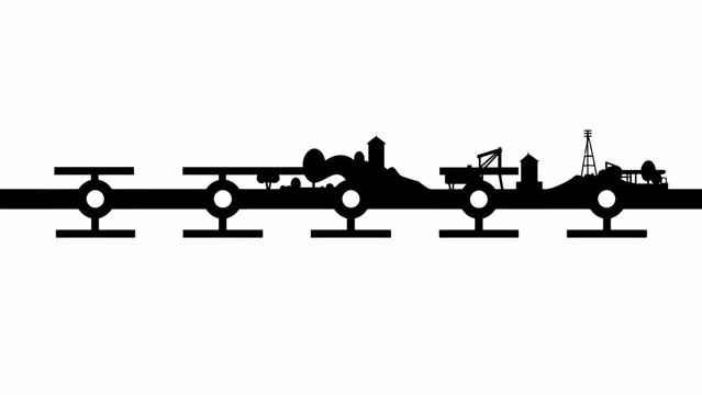 Minimalist asphalt road vector icon, black highway silhouette with white dashed lines, modern transportation and logistics symbol on white background