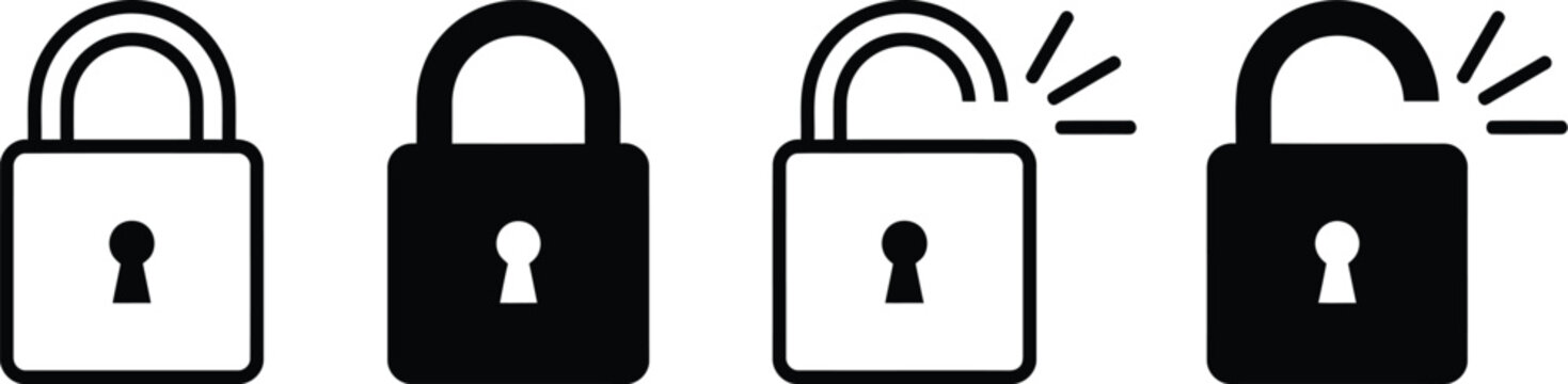Padlock security states icon set locked and unlocked variations