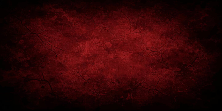 Dark red grunge cracked wall texture background featuring black vignette edges, distressed concrete surface, rough damaged texture, and vintage abstract backdrop for dramatic design projects.
