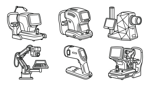 Ophthalmic Eye Examination Equipment Collection Medical Device Vector Set