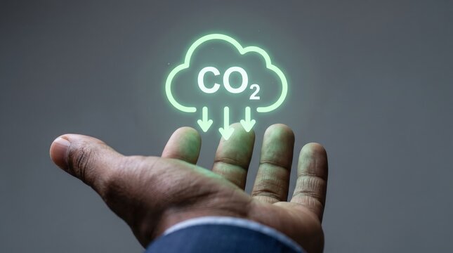 Hand holding glowing carbon dioxide cloud icon business analytics