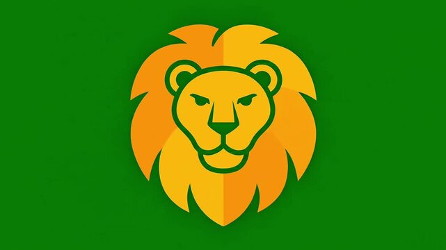 Flat vector animation of a majestic lion head icon zooming in closer on a solid chroma key green background