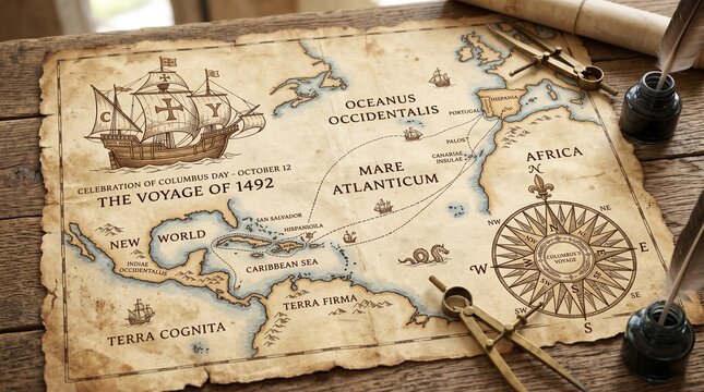 Vintage nautical map illustrating a historic voyage across the ocean