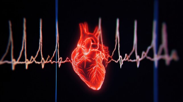 3D medical illustration displaying ventricular fibrillation condition of human heart, chaotic irregular cardiac electrical activity leading to ineffective heart pumping, dangerous fatal arrhythmia 