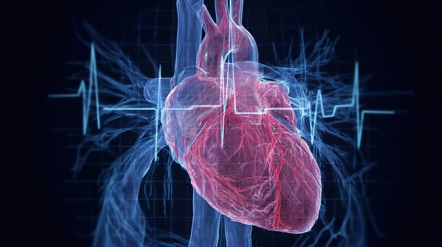 3D medical illustration displaying ventricular fibrillation condition of human heart, chaotic irregular cardiac electrical activity leading to ineffective heart pumping, dangerous fatal arrhythmia 