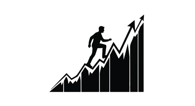 man climbing graph chart with rising arrows