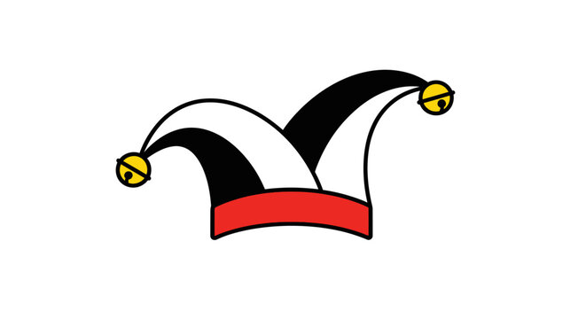 Jester Hat Icon with Bells on White Background