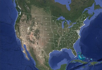 USA United States of America HD satellite Image NASA with states outlines labels © Rumi