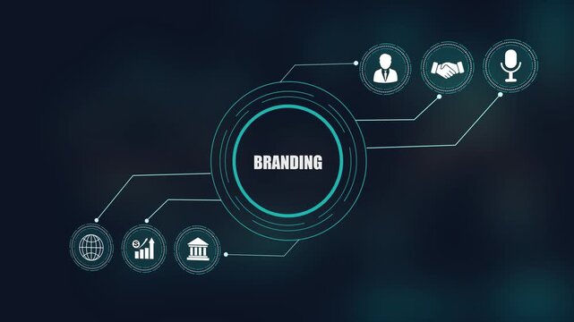 Global branding concept with digital hud interface, strategic business marketing, financial data growth and network connection.