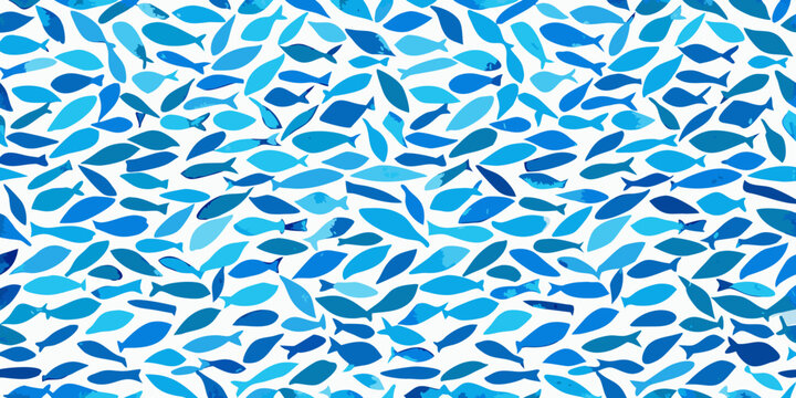Blue fish pattern watercolor style with repeating marine life