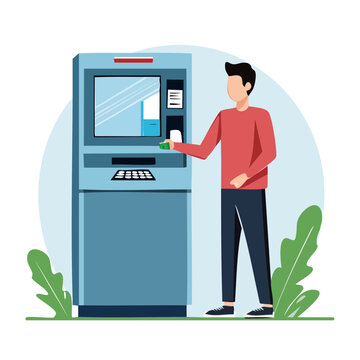 Man using ATM machine for cash withdrawal