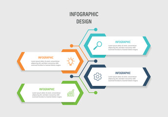 Naklejka premium Vector infographic design template with 4 options or steps. Can be used for workflow diagram, info chart, annual report. 