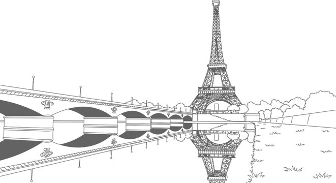 A vector illustration of the famous Eiffel Tower, an iconic metal architecture building and historic monument symbol of Paris, France