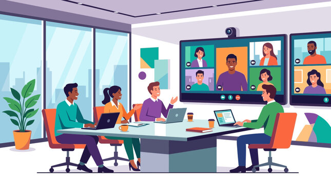 Virtual Conference Room Diverse Remote Team Meeting Facilitating Collaboration and Connection