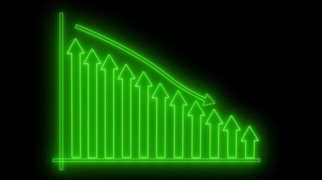 Neon-style glowing line graph background showing descending upward arrows animation