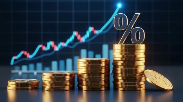 Financial Growth: A graphic representation of financial growth, with stacks of gold coins rising in height.