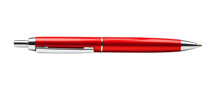Red pen with silver accents isolated on transparent background for writing and drawing