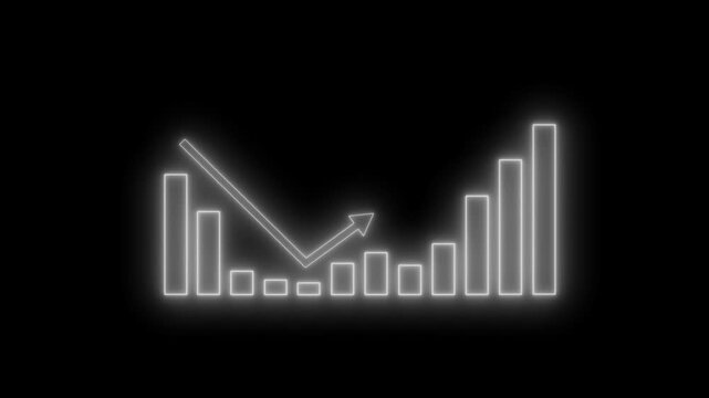 Glowing neon bar chart with downward arrow animation
