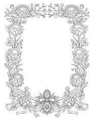 Obraz premium Protea Flower Botanical Border Frame Hand Drawn Floral Illustration
