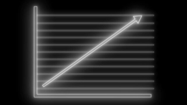 Glowing neon-style graph axes with horizontal grid lines and an upward diagonal arrow pointing right animation