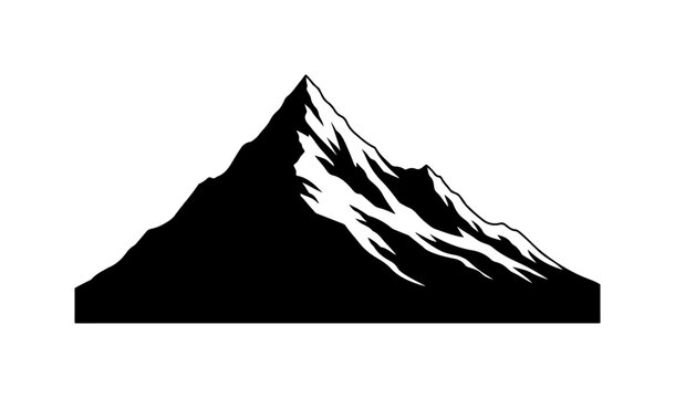 Mountain silhouette, black mountain icon, snow-capped peak, vector landscape