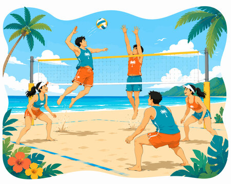 Tropical beach volleyball action a Smash Volly