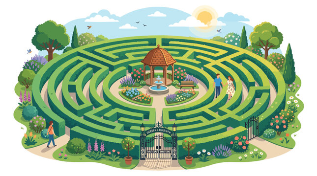 Vibrant Green Hedge Maze Garden Landscape.