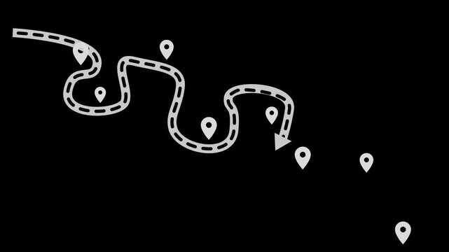 Stylized route with scattered location pins animation