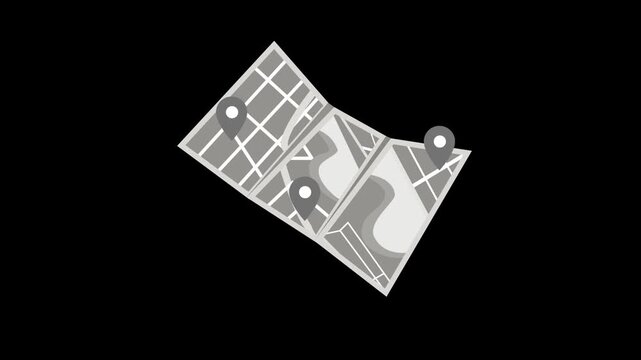 Folded city map animation with waterways and streets