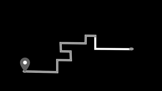 Minimal route map with location pin and zigzag path animation